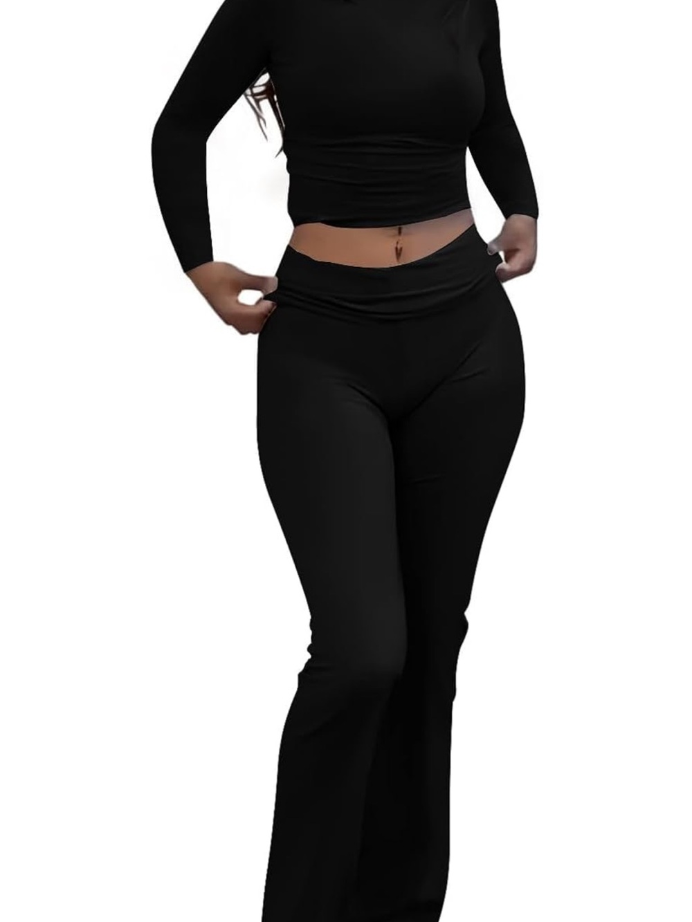 High-Waist Black Stretch Flare Pants